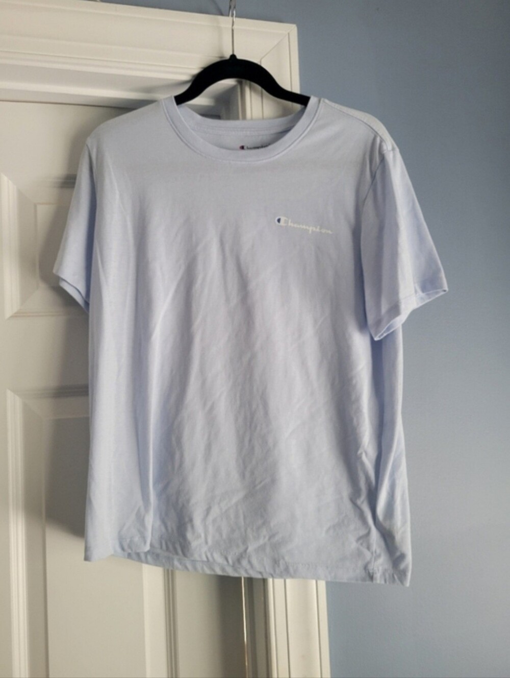 Champion Light Blue Logo T Shirt Tee Size L